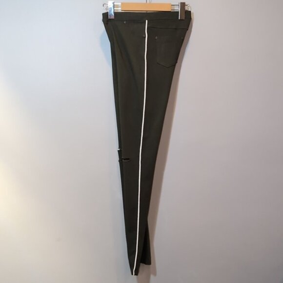 3/$20 NEW Ava Skinny Jeggings Army Olive Piped Trim High Rise Ankle Ripped Jeans - Picture 9 of 11